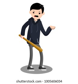 cartoon flat illustration - a man with a baseball bat. 