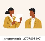 Cartoon flat illustration of office worker. Male and female character. Co-working and working space concept