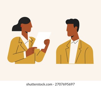 Ilustración plana de dibujos animados de un trabajador de oficina. Personaje masculino y femenino. Concepto de coworking y espacio de trabajo