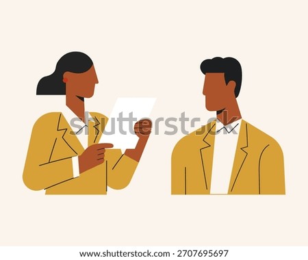 Cartoon flat illustration of office worker. Male and female character. Co-working and working space concept