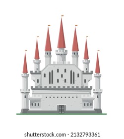 Cartoon Flat Illustration Of Old Big History Castle From Fairy Tale