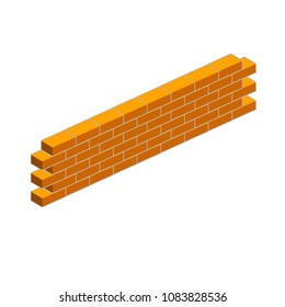 Cartoon flat illustration - orange wall in isometric view. building material bricks. the element construction of the house.
