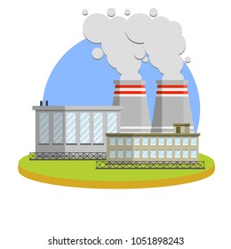 cartoon flat illustration -  pipe factory with smoke. the electric power plant. production of goods. technical development. industrial zone of the city. urban eco cityscape.
