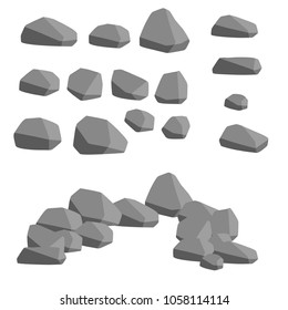 Cartoon flat illustration - a set of rock stones. element of the natural landscape. the nature of the cliff. the environment of the background.
