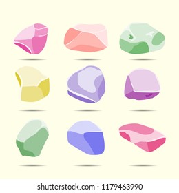 Cartoon flat illustration a set of rock stones with rainbow color