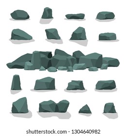 Cartoon flat illustration - a set of rock stones.  Set of different boulders. The environment of the background.