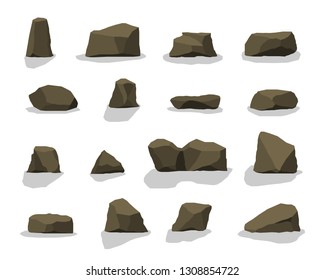 Cartoon flat illustration - a set of rock stones.  Set of different boulders. The environment of the background.