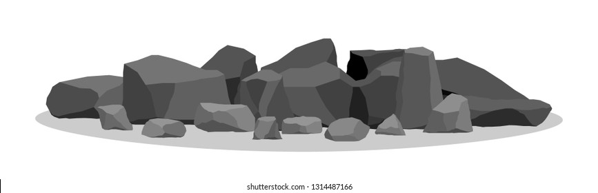 Cartoon flat illustration - a set of rock stones.  Set of different boulders. The environment of the background.