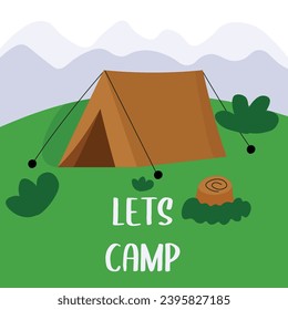 Cartoon flat illustration with tent for tourism concept. Camping adventure concept.
