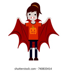 Cartoon Flat Illustration Vampire Costume Halloween Red Teeth Fangs And Cape