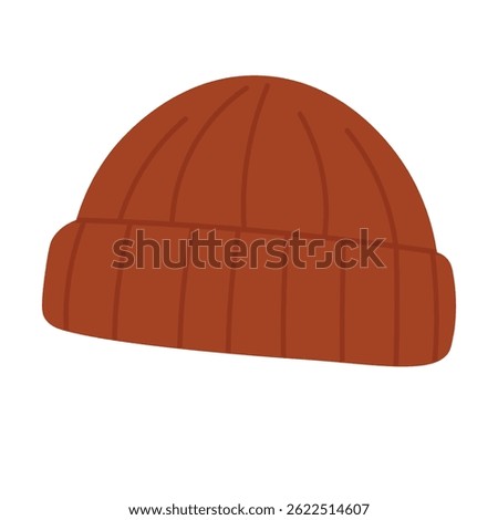 Cartoon flat illustration of warm brown beanie hat. Cozy autumn and winter clothing accessory.