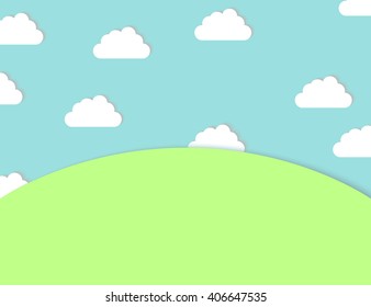 Cartoon flat landscape. Paper shapes with shadows effect. Vector illustration