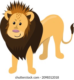 cartoon flat lion, vector isolated on white, illustration for children