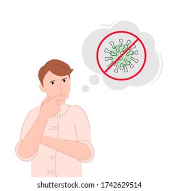 Cartoon flat man thinks about coronavirus vector illustration modern style 