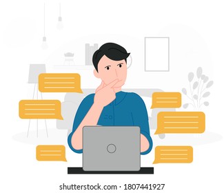 Hombres planos de caricatura y ilustración vectorial de fondo de portátil estilo moderno 