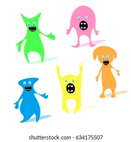 Cartoon flat monsters big set icons. Colorful kids toy cute monster. Vector illustration.