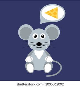 Cartoon flat mouse with cheese