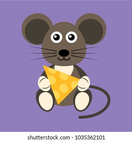 Cartoon flat mouse with cheese