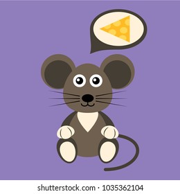 Cartoon flat mouse with cheese