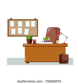 cartoon flat office furniture - table, chair, documents and files, water cooler, lamp