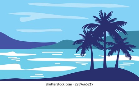 Cartoon flat panoramic beach landscape. Vector illustration.