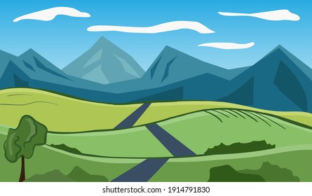 Cartoon Flat Panoramic Landscape Mountains On Stock Vector (Royalty ...