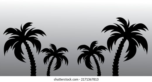 El paisaje panorámico plano de caricatura, la puesta de sol con las palmas sobre fondo negro. Ilustración del vector1.eps
