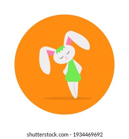 Cartoon flat peaceful bunny. Can be used for sticker, postcard, poster, notebook and other things. Vector illustration