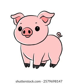 cartoon flat pig, cute cartoon pig isolated on white background, vector illustration, farm animals