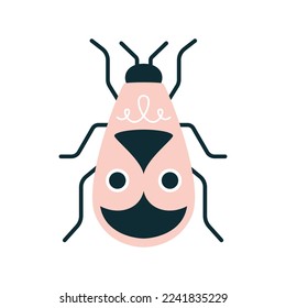 Cartoon flat pink bug with horns with decor on the back isolated. Vector illustration of a Beatles for logo or print on clothes in art deco style