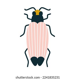 Cartoon flat pink bug with horns with decor on the back isolated. Vector illustration of a Beatles for logo or print on clothes in art deco style