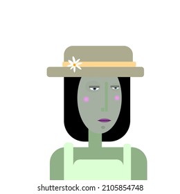 Retrato plano de caricatura de una persona en un sombrero y overoles. Carácter jardinero.