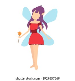 Cartoon flat pretty fairy in a puffy dress with the magic wand. Can be used for posters, notebook, banner, wrapper, background and any design.