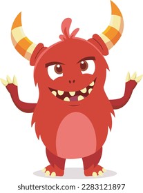 Cartoon flat red monster smile on white background