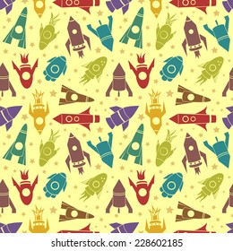 Cartoon flat rockets vector children seamless pattern