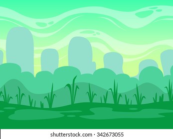 Cartoon flat seamless landscape, separated layers for parallax effect in game design