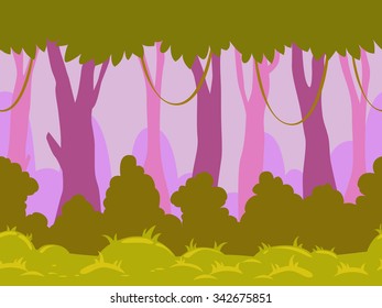 Cartoon flat seamless landscape, separated layers for parallax effect in game design