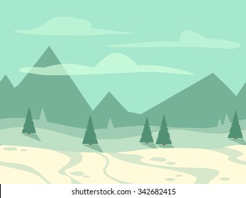 Cartoon flat seamless landscape, separated layers for parallax effect in game design