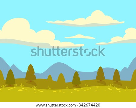 Cartoon flat seamless landscape, separated layers for parallax effect in game design