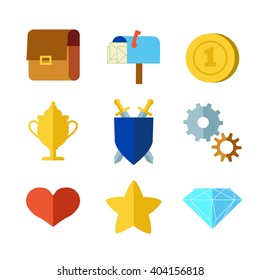 Cartoon flat set icons for game user interface (GUI) (for RPG game, mobile or PC game), vector illustration