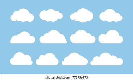 Cartoon flat set of white clouds isolated on blue background. Abstract element concept. Vector illustration - Shutterstock ID 778956973