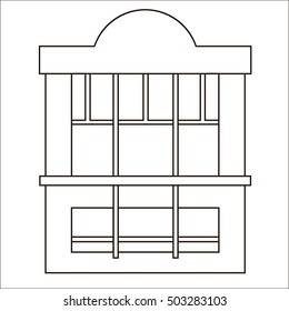 Cartoon flat stall and kiosk isolated on white background. Front. Outline. Tobacconist, pawnshop, bookshop. Small business. Outdoor. Vector illustration. EPS 10. 