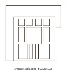 Cartoon flat stall and kiosk isolated on white background. Front. Outline. Tobacconist, pawnshop, bookshop. Outdoor. Small business. Vector illustration. EPS 10. 