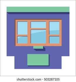 Cartoon flat stall or kiosk isolated on white background. Front. Tobacconist, pawnshop, bookshop. Small business. Outdoor. Vector illustration. EPS 10. 