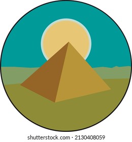 Caricatura de un paisaje desértico de estilo plano. Pirámide egipcia en la arena. Ilustración del vector