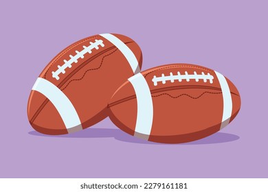 Cartoon flat style drawing American football ball logo icon symbol. Rugby sport. Stylized American football. Brown color with white negative space stripes, stitches. Graphic design vector illustration