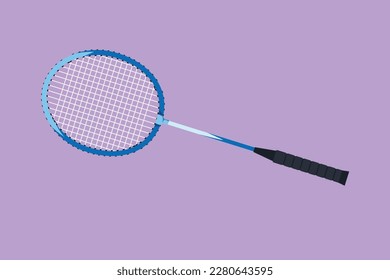 Cartoon flat style drawing badminton racket logo, symbol. Racket for sport game of badminton. Sports equipment for championship. Active holiday on court and indoor. Graphic design vector illustration