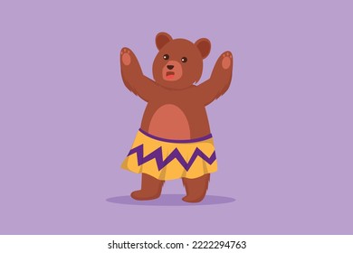 Cartoon flat style drawing a bear perform dances cutely in front of the audience. Circus troupe traveling animals around the world. Success business entertainment. Graphic design vector illustration