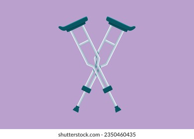 Cartoon flat style drawing crutches logo. Elbow crutch, telescopic metal crutch. Medical equipment for rehabilitation people with diseases of musculoskeletal system. Graphic design vector illustration