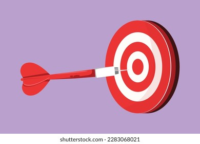 Cartoon flach gezeichnete Dartpfeile im Ziel-Konzept des Zielzentrums. Erreichen des Zielziels durch Erfolg. Darts Spiel Sport Logo, Vorlage, Label. Grafikdesign, Vektorgrafik